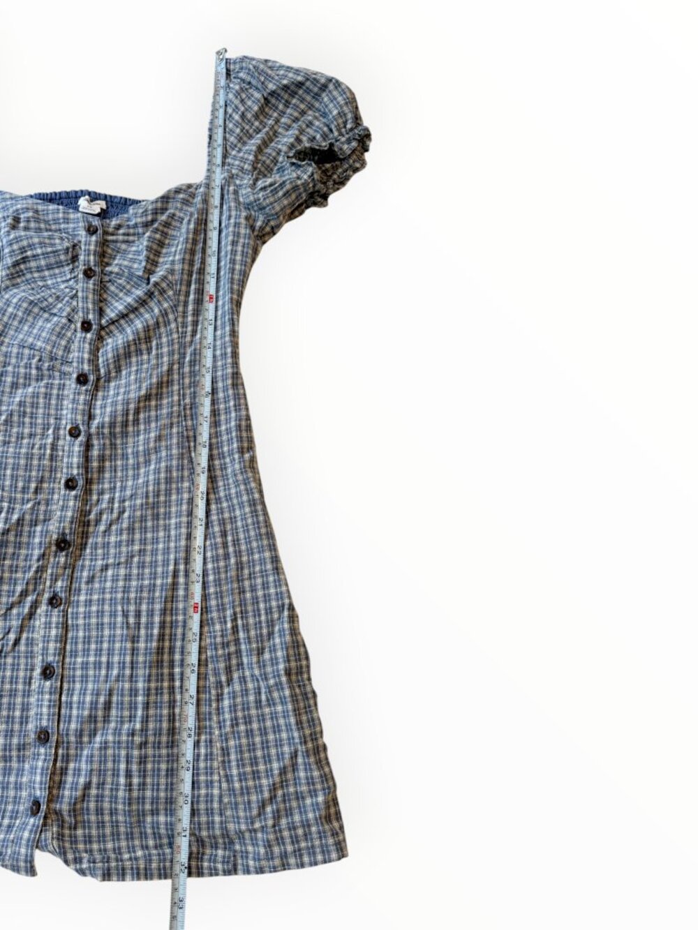 Kimchi Blue Urban Outfitters Blue Plaid Puff Sleeve Dress M - Picture 4 of 6